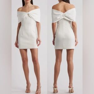 NWOT Sonya Moda Belluno Bow Off the Shoulder white mini dress sz S